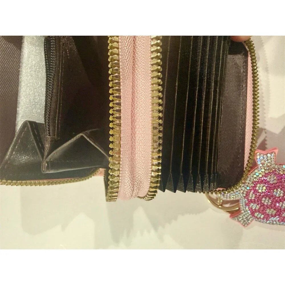 2 pc Pink zip Wallet sparkly bling Turtle Keychain purse Charm Set  cute gift